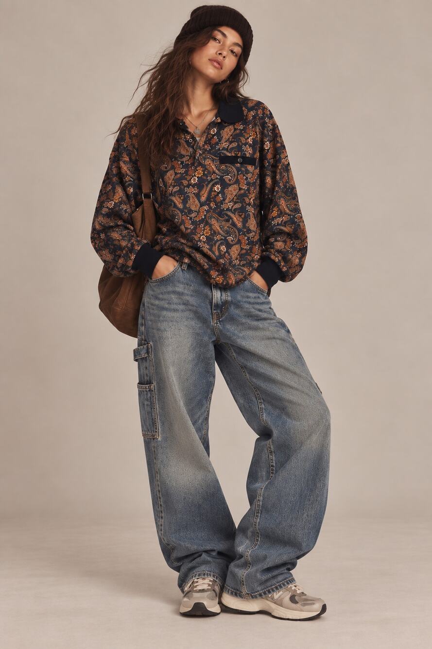 Consequence Paisley Rust Knit Cotton Polo L Fall Autumn Grandpacore Retro Layer